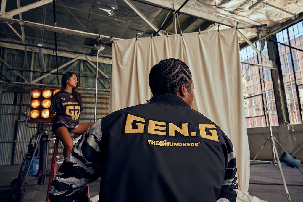 The Hundreds X @gengesports features a jersey and a jacket designed to bring the White Tiger to Worlds. The global launch is set to release on TheHundreds.com at 9 PM PST featuring a very limited run. Set your timers. 🐯💣