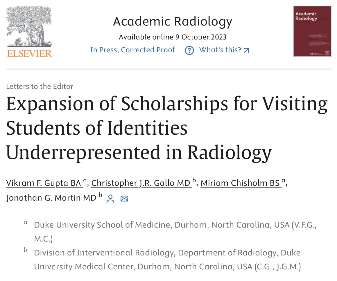 Expansion of scholarships for visiting students of identities underrepresented in radiology - authors.elsevier.com/a/1hudq3qp4qpu… @ChrisJRGallo @VikramFGupta #MiriamChisholm