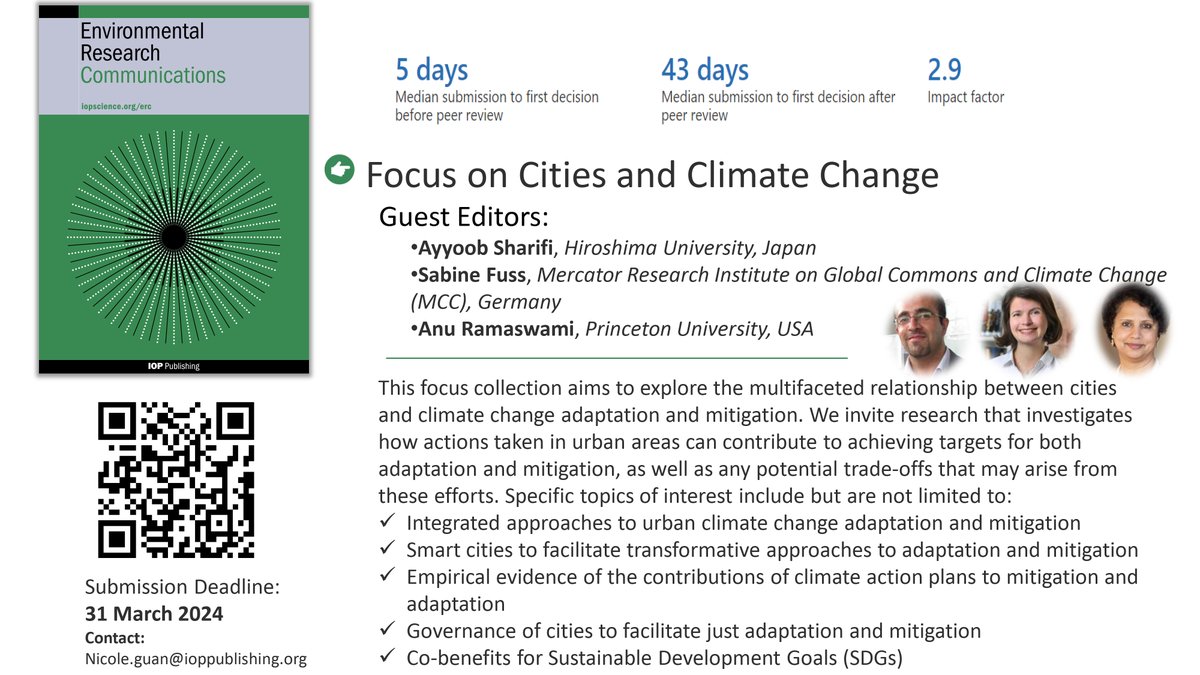 Call for submissions to a Special Issue on:
Cities and Climate Change
For more details, see: iopscience.iop.org/collections/er…

#cities #climatechange #cfp