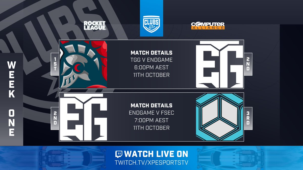 AUS Esports & Gaming (@ozesportsgaming) on Twitter photo It's that time of year again๐
#XPClubs Rocket League is back for Season 3!
<a href="/TGamersGround/">The Gamers Ground - TGG</a> ๐ <a href="/EndgameSumner/">Endgame eSports</a>
Endgame Sumner ๐ @FreeSpaceVR
๐บ twitch.tv/xpesportstv
โฐ 6PM AEST
Which gaming centre are you backing to take this season's title as best gaming centre in SE QLD? It's that time of year again๐
#XPClubs Rocket League is back for Season 3!
<a href="/TGamersGround/">The Gamers Ground - TGG</a> ๐ <a href="/EndgameSumner/">Endgame eSports</a>
Endgame Sumner ๐ @FreeSpaceVR
๐บ twitch.tv/xpesportstv
โฐ 6PM AEST
Which gaming centre are you backing to take this season's title as best gaming centre in SE QLD?