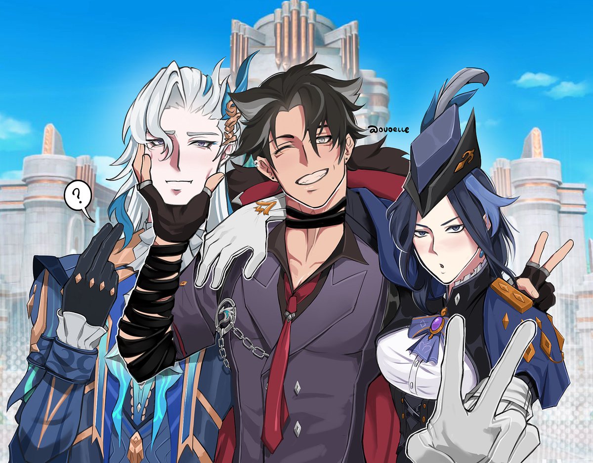 ouoelle's tweet photo. fontaine trio 😌 (repost again bc i saw a mistake help) 

#Neuvillette   #Wriothesley   #clorinde #genshinimpact       #原神    #GenshinImpactFontaine https://t.co/jAQiCYF0aY