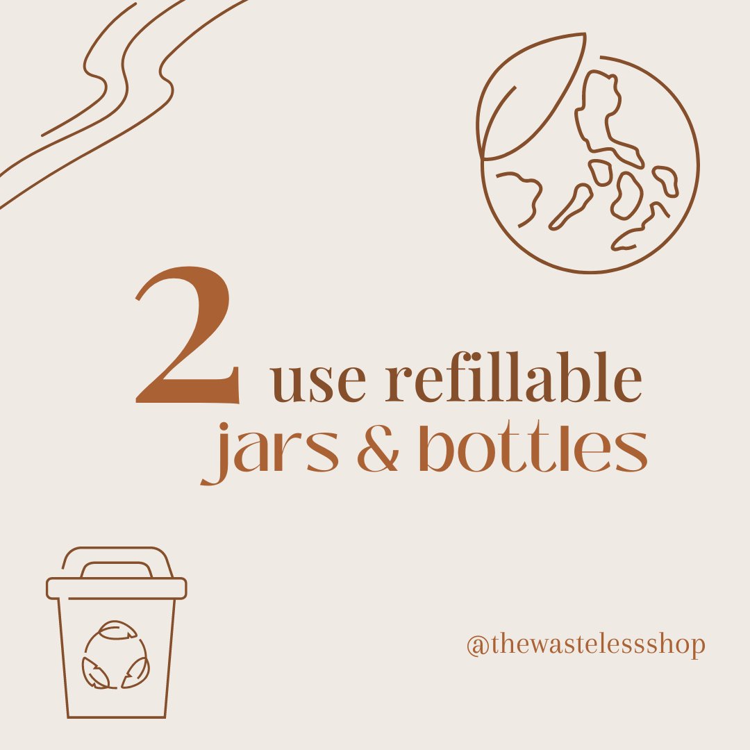 WasteLessShop's tweet photo. Swipe to read 5 ways to start sustainable living! 🌿

Here's why each one is important:

♻️ Thrifting gently used clothes helps to halt fast fashion &amp; unnecessary clothing waste
♻️ Using refillable jars &amp; bottles reduces emissions with less shipping making each purchase more eco- https://t.co/nxkveuR6ec