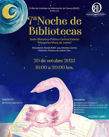 santacultura's tweet photo. TODO LISTO PARA LA 7ª NOCHE DE BIBLIOTECAS EN OAXACA
https://t.co/nJtby8LiL9
@RuiOaxaca @BPC_Oaxaca
#SantaCultura suena, se ve y se lee
https://t.co/kyvmjIbpdG
#Cultura #Oaxaca #Bibliotecas #RUIO https://t.co/8Ri4wXcUfU
