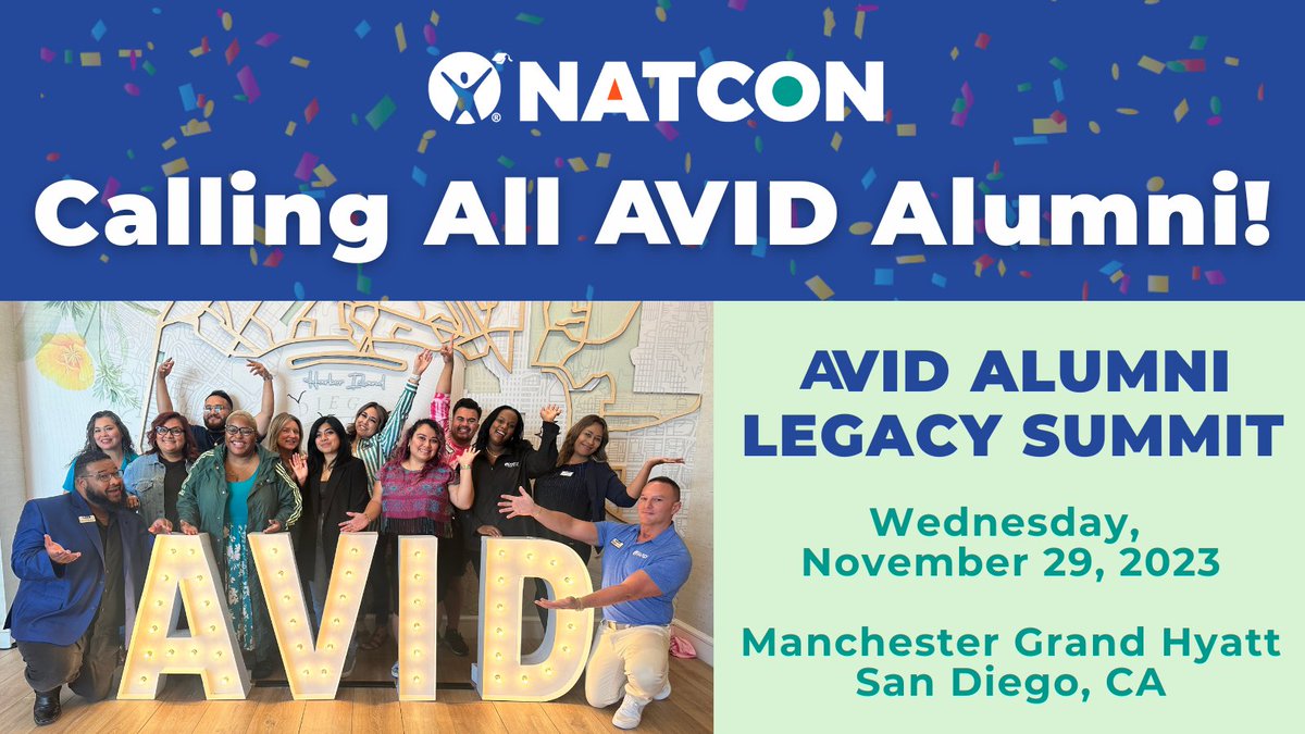 Calling all AVID Alumni! 🌟 Get ready for an unforgettable reunion and networking event on November 29. Share your success stories, gain insights, and be a part of the #AVIDChampions movement. See you in San Diego! bit.ly/48QHx0n  #AVIDAlumni