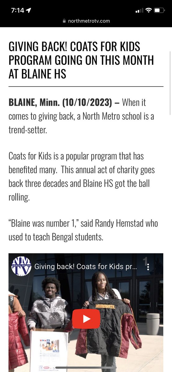 Thank you to <a href="/NorthMetroTV/">North Metro TV</a> for the wonderful story about this coat drive.  <a href="/PilgrimCleaners/">Pilgrim Dry Cleaners</a> started this drive 38 years ago and we have partnered with them for 30 years!  Drop your coats off <a href="/BlaineHS/">Blaine High School</a> through October 21! 

northmetrotv.com/news-headlines…