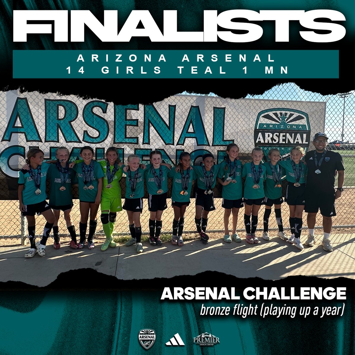 AZArsenalSC's tweet photo. Congratulations to our 14 Girls Teal 1 MN that were FINALISTS of the bronze flight playing up a year of the #arsenalchallenge!
#bleedTEAL https://t.co/DwjYWAnlpx