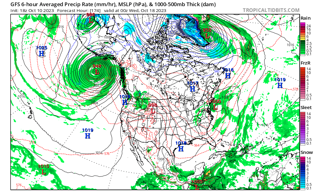 PGE_John's tweet photo. 🌊 Get ready, surfers! 🏄♀️🏄♂️ If this Gulf of Alaska storm verifies next week, a 15-foot NW swell with a 20-second period is heading for the Central Coast on Oct 19th & 20th. It's set to be the most epic wave event of the fall! 🤙 #Surfing #BigSwell #CentralCoast #CAwx https://t.co/GLltFiRpiD