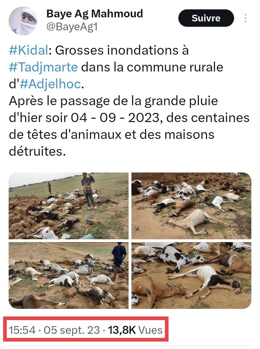 Aziz Maïga ne ment pas (@azizmaiganmp) on Twitter photo 🇲🇱Stop à la désinformation : En s’appuyant sur l’image qu’il avance comme preuve, nous constatons carrément de la manipulation dans l’information. Cette image a été publiée lors d’une inondation en septembre 23, comme vous pouvez le constater dans le cadre rouge. <a href="/AzizMaigaNMP/">Aziz Maïga ne ment pas</a> 🇲🇱Stop à la désinformation : En s’appuyant sur l’image qu’il avance comme preuve, nous constatons carrément de la manipulation dans l’information. Cette image a été publiée lors d’une inondation en septembre 23, comme vous pouvez le constater dans le cadre rouge. <a href="/AzizMaigaNMP/">Aziz Maïga ne ment pas</a>