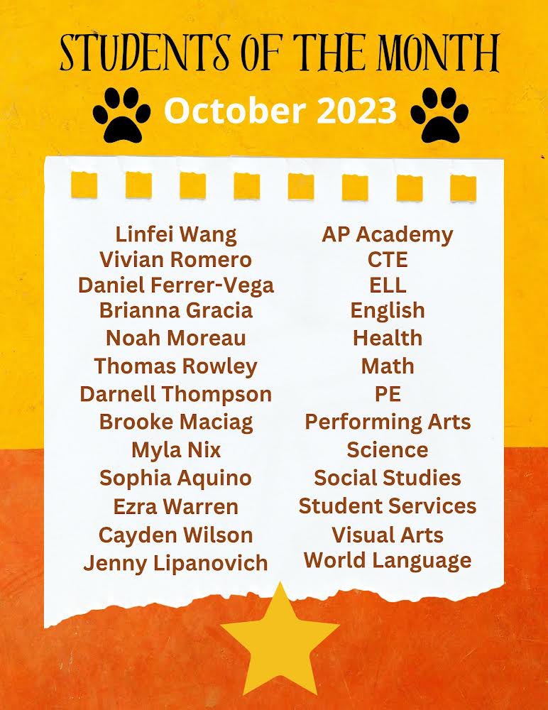 Please join us in congratulating our October students of the month!