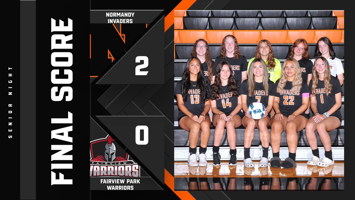NormandyATH's tweet image. Final Score: Varsity Girls Soccer 2, Fairview Warriors 0 #GoInvaders 

Seniors get a win on Senior Night!!