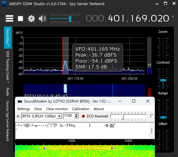 Ja3Tdw's tweet photo. CSC-1 1k2 G3RUH BPSK 00:39UTC pass over Japan. 44 frames uploaded to @SatNOGS  #CSC1 https://t.co/ZFl4olaIe6