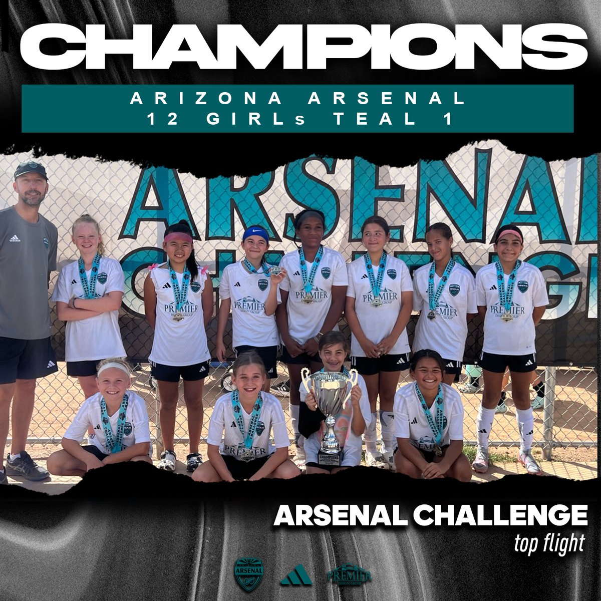 AZArsenalSC's tweet photo. Congratulations to our Arizona Arsenal 12 Girls Teal 1 that were CHAMPIONS competing in the top flight of the #arsenalchallenge!
#bleedTEAL https://t.co/BT7b1nTl6Y