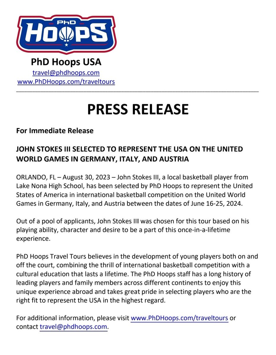 JohnCStokesIII's tweet photo. The official Press Release for the United World Games 🌎 🏀🏆
.
.
.
.
#phdhoops #unitedworldgames #uwg #basketball #basketballdreams #basketballneverstops #going #global #germany #italy #austria @phdhoops @unitedworldgames https://t.co/NKNUgNi8tO