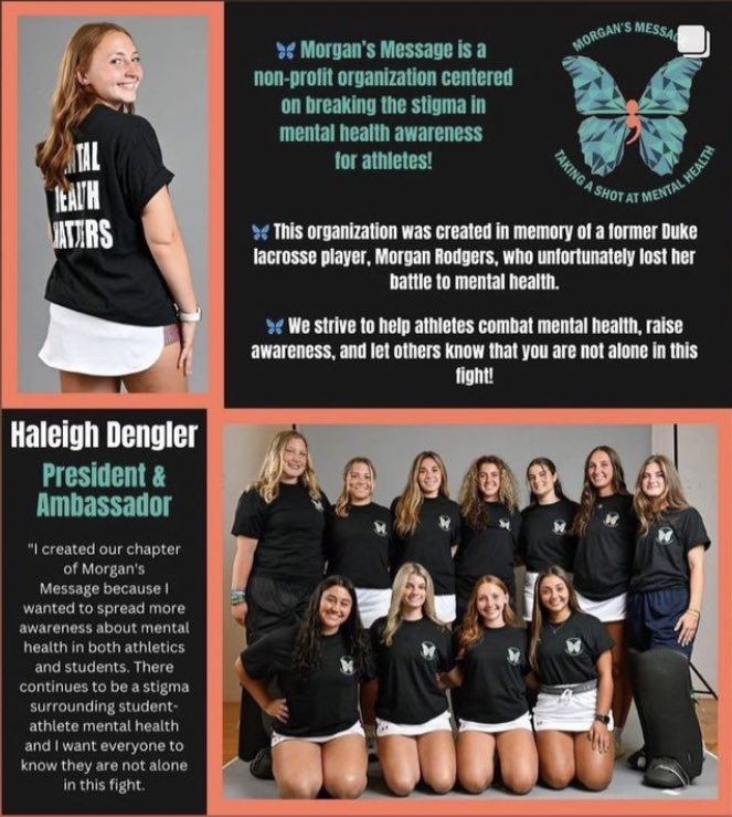 misha_dengler's tweet photo. If you haven’t heard of Morgan’s Message-Google it! If you have a student athlete, share it. Haleigh started a chapter of Morgan’s Message at FDU to share with student-athletes and students that mental health should be just as normalized as physical health! You’re not alone!🦋 https://t.co/aCxNF3Psmf