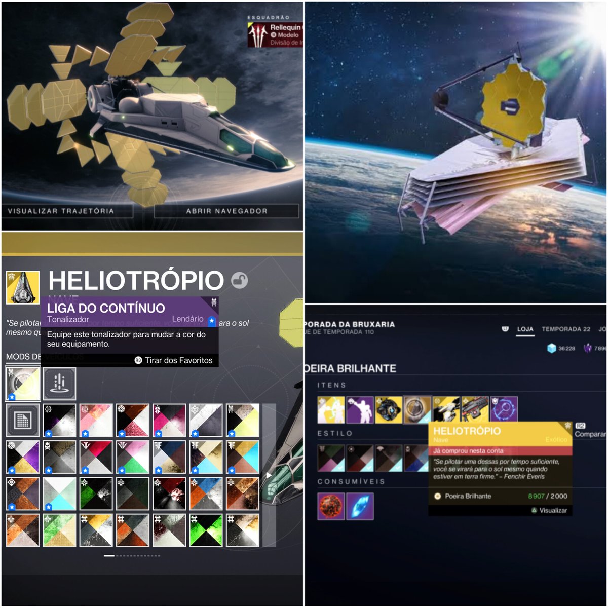 LeRellequin's tweet photo. Essa dica é pra quem curte #Destiny2 e o Espaço!!!
SE você tonalizar a Nave Heliotrópio (está à venda essa semana no Eververso) com a LIGA DO CONTÍNUO, você vai ter uma versão do telescópio James Webb pra chamar de nave 🤣
#destinycreators #bungie #NASA https://t.co/Ivqi7HpSSu