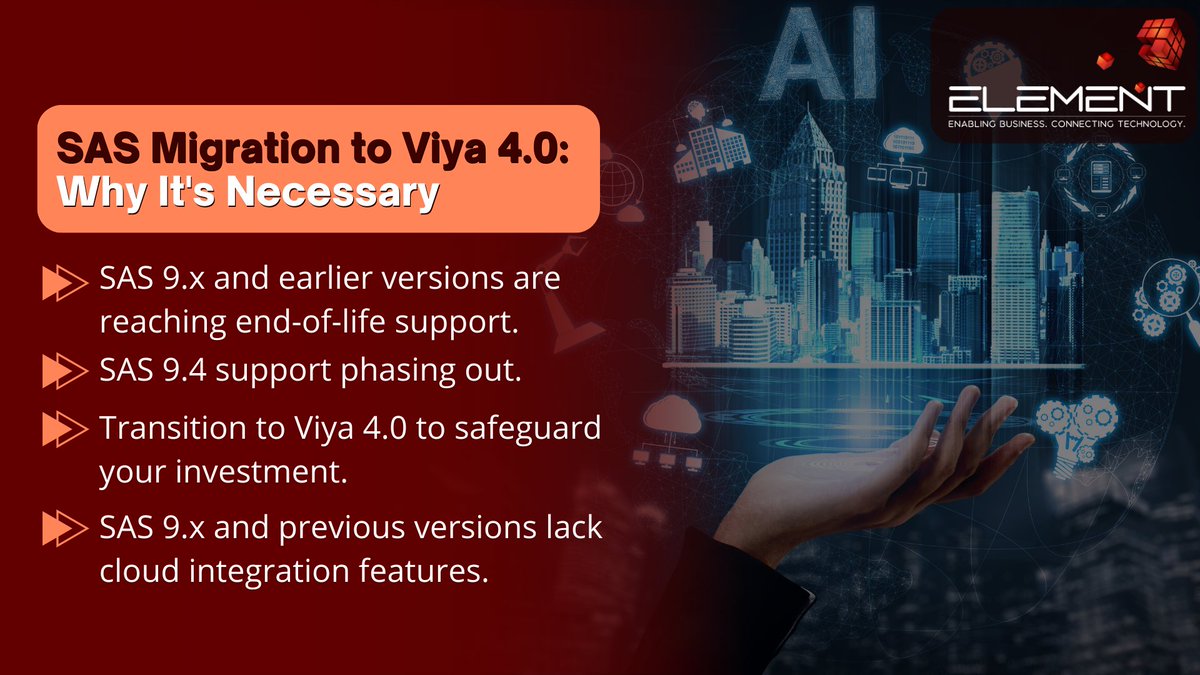 ElementTech_'s tweet photo. Explore the evolution of SAS capabilities with Element. From SAS 9.x's limited features to the enhanced integration in newer versions. Don't get left behind. Upgrade for optimal performance! Swipe now!
#SAS #Migration #Transition #Cloud #SupportZNNwithTKN https://t.co/CxGEXzRjs3