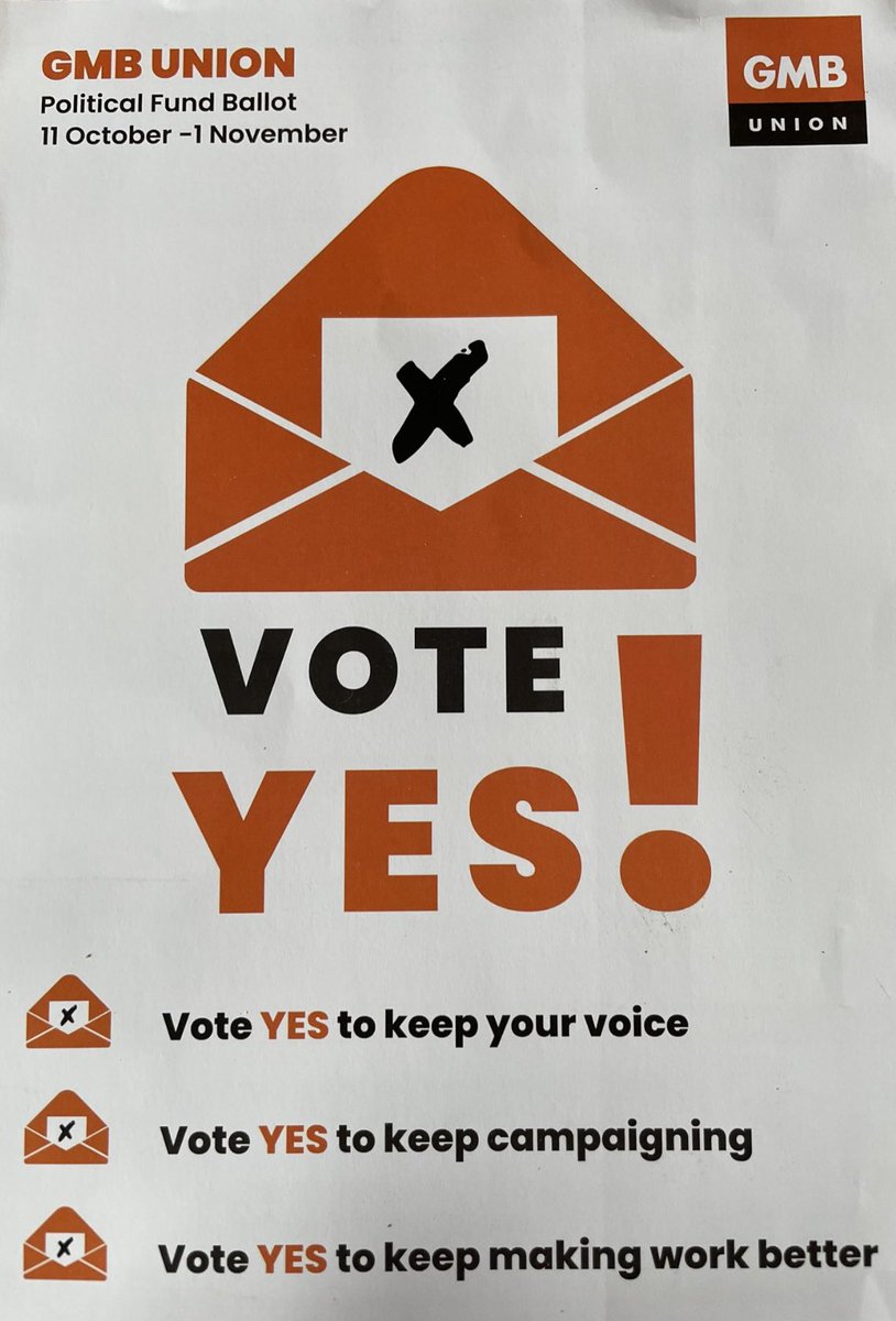 Political fund ballots have landed on members doorsteps.  Vote YES to ensure we remain a fighting force for working people so we can continue the fight for workers rights and campaign to protect dignity at work. <a href="/GMBCouncillors/">GMB Councillors Network</a> @GMB_union_NWI