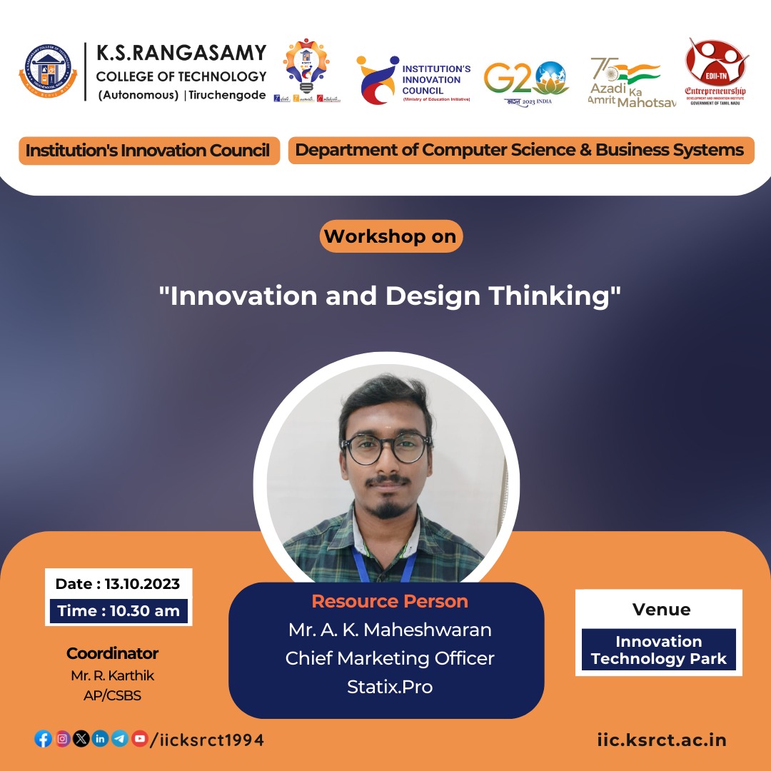 iicksrct1994's tweet image. IIC of KSRCT is hosting a workshop focused on "Innovation and Design Thinking."
 
This session aims to inspire professionals to delve into the realm of visual excellence.

#InnovationWorkshop #DesignThinking #VisualExcellence #InnovationInTech  #ProfessionalDevelopment
