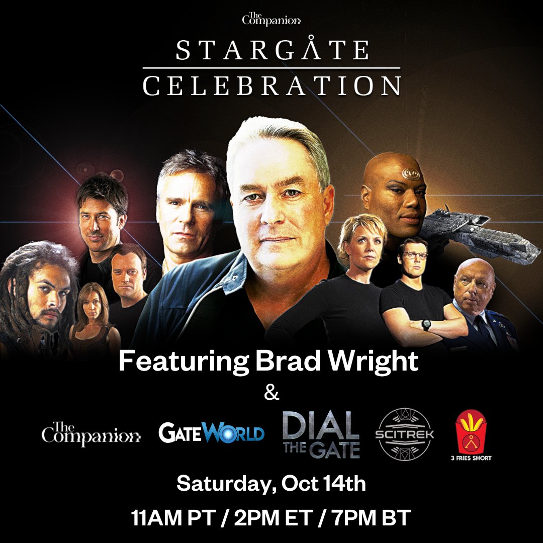Incredibly excited to say I'll be live on Saturday alongside Jay (@tv_sci) for a Stargate celebration with @GateWorld @dial_the_gate  and @3friesshort

With a very special guest the one. The only. @bradtravelers 

Streaming on SciTrek this Saturday
YouTube.com/@scitrek