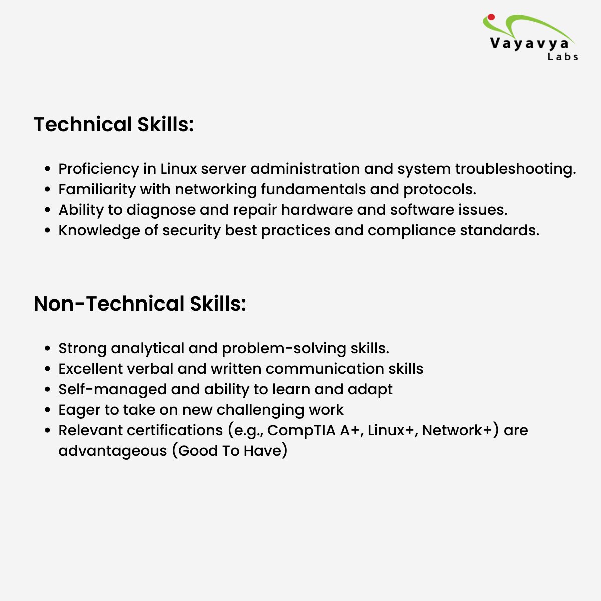 vayavya's tweet image. We are looking for a talented and proactive #SystemAdministrator to join our IT team. If you are passionate about #Linux server management, #networking, and basic PC repair, we encourage you to apply for this exciting opportunity.

#Hiring #CareerAtVayavya