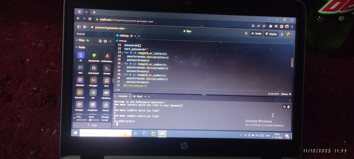 RollNo__07's tweet photo. Day 5 of #100daysofcoding 
Build a "password generator "
#DSA  #coding #programming #developers #learning #codinglife #webdevelopment #Python #pythonprogrammin  #100DaysOfCode #365DaysofCode #buildinpublic https://t.co/0W8blRMlA5