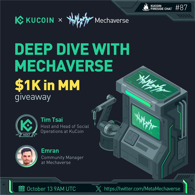kucoincom's tweet photo. 🔥Join our next #KuCoin Fireside chat as we dive deep into @MetaMechaverse!

🎁$1000 in MM Giveaway (10 winners)

1️⃣Follow @kucoincom &amp; @MetaMechaverse
2️⃣RT, like &amp; tag 3 friends
3️⃣Fill in form: https://t.co/5yxJBOkrHt
4️⃣Join the space

✅Set a reminder