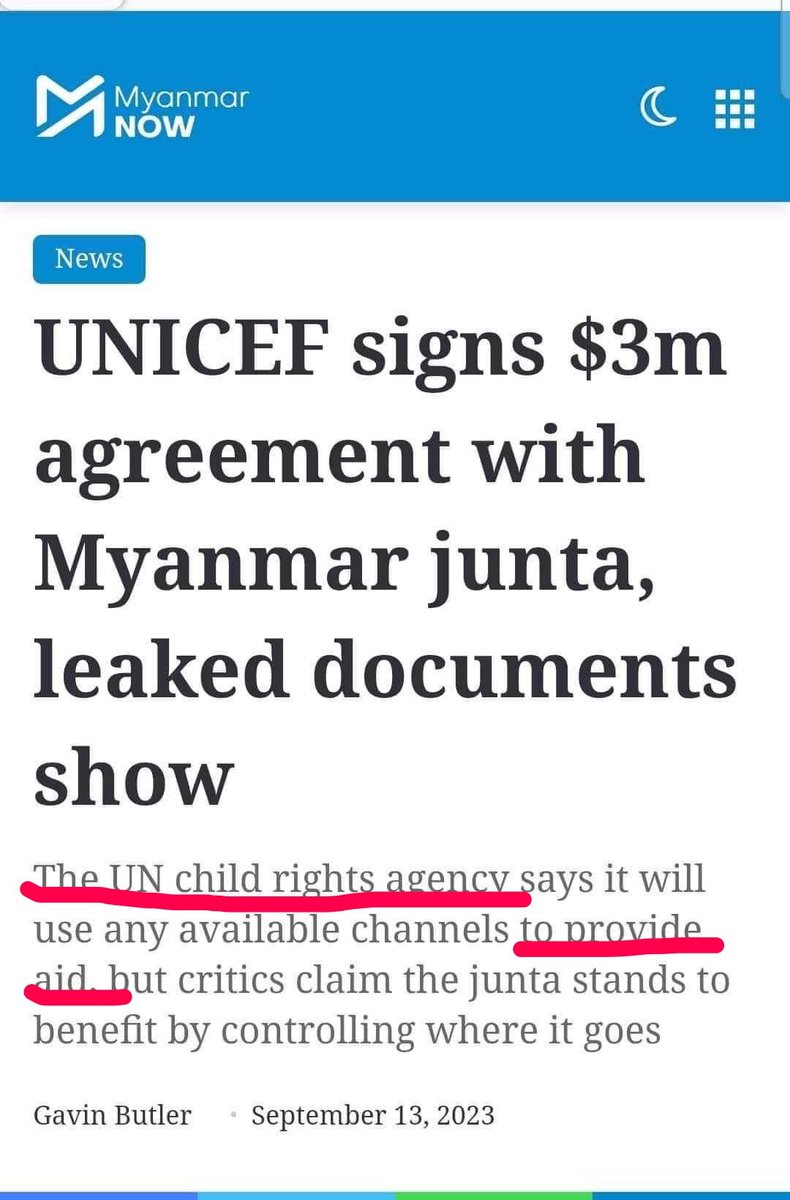 AlexandreMary3's tweet photo. UNICEF is funding $3M to child-killing junta under the name of child aids. 🤣
Literally, United Nasty, not only United Nothing. 

#ShameOnYouUN
#UnitedNasty https://t.co/ydl7ShOqBC