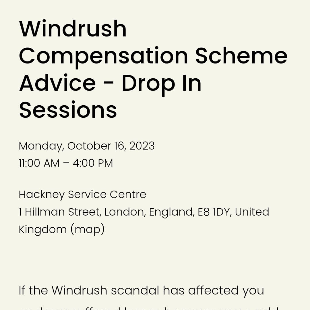 Do you need advice? I'm not sure if I am eligible?  Are my parents entitled? How do I complete the form? All these questions can be answered, pop in on Monday 16th October 👇🏾👇🏾👇🏾👇🏾👇🏾👇🏾👇🏾👇🏾👇🏾
@ClaudiaJonesOrg 
@carolewilliams 
@hackneycouncil 
@WindrushJC