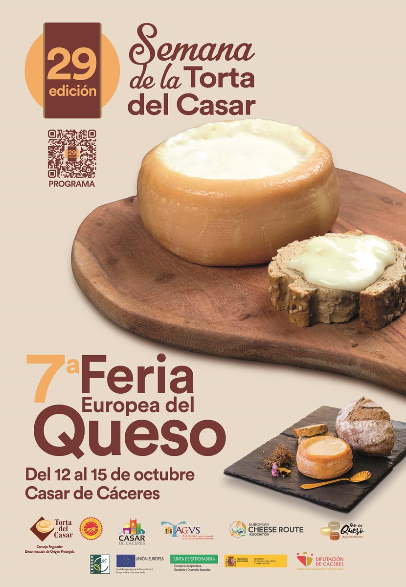 👋Amantes del queso, mañana tenéis una cita en #CasardeCáceres.
🧀Feria Europea del Queso en el marco de la Semana de la <a href="/tortacasar/">DOP Torta del Casar</a> 
Y otras muchas actividades, consulta el programa: 
ℹ️👉bit.ly/3MjDLmT