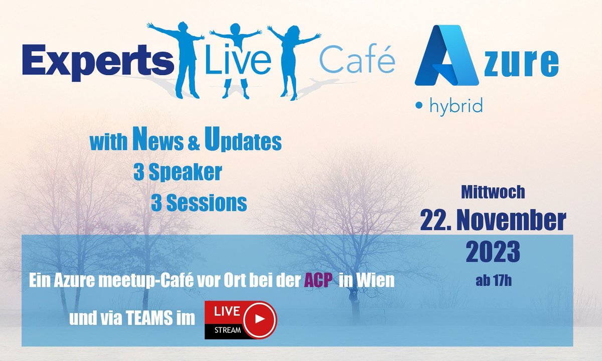 Der Sommer war laaang, der Herbst ist da und noch vor Winterbeginn gibt’s in diesem Jahr noch ein Expertslive Café Azure. Live vor Ort oder zum mitverfolgen via Teams. Datum &amp; Location &amp; Speaker sind schon fix. Mehr Details sobald alles geklärt ist, unter buff.ly/3OB91MN