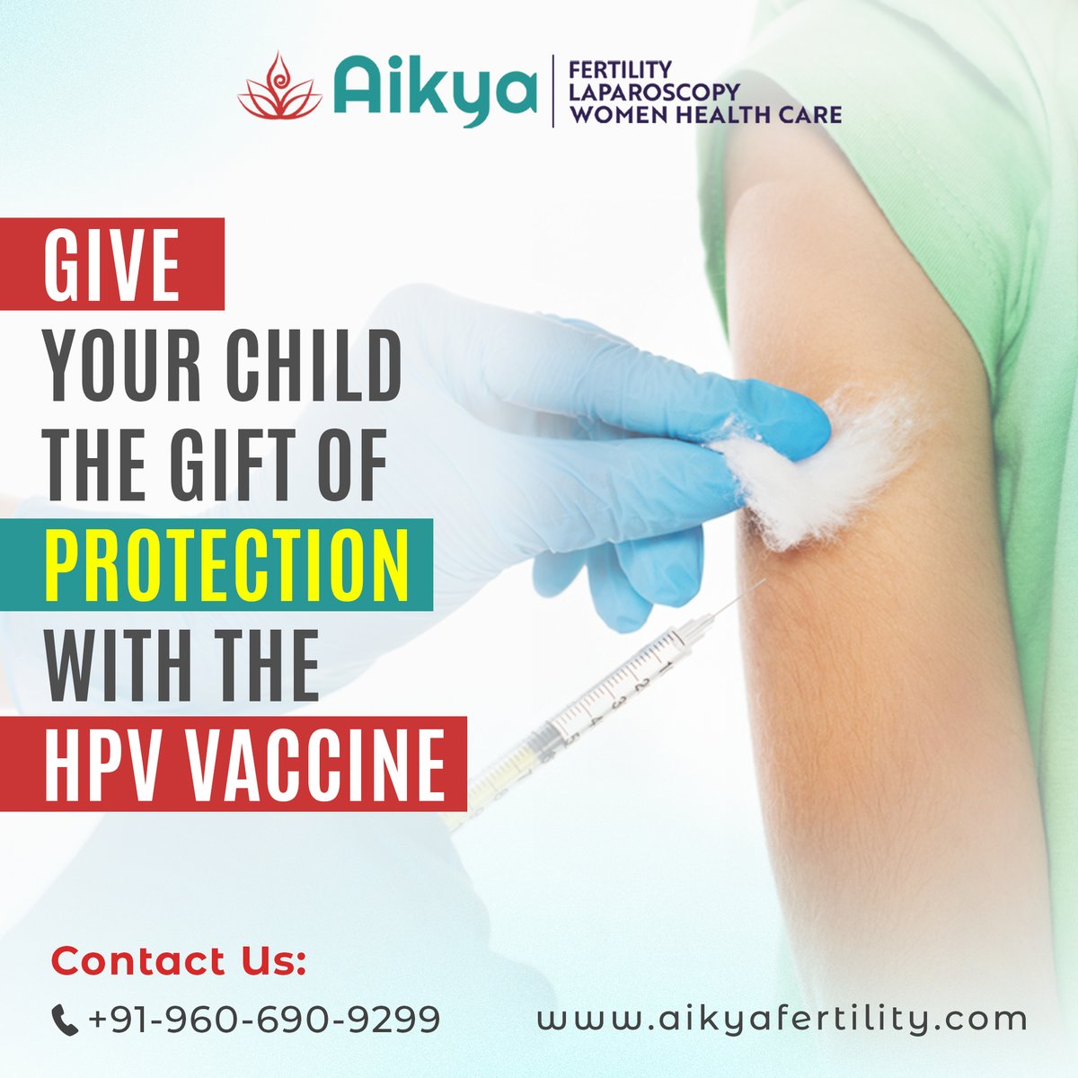 '𝐇𝐏𝐕 𝐯𝐚𝐜𝐜𝐢𝐧𝐞' The protection from the HPV virus! The HPV vaccine is a great way to safeguard your child from a virus that can cause a myriad of health issues later in life. 

📞 9606909299 or 9606919299
🌐 aikyafertility.com

#success #parentingwin #HPVprevention