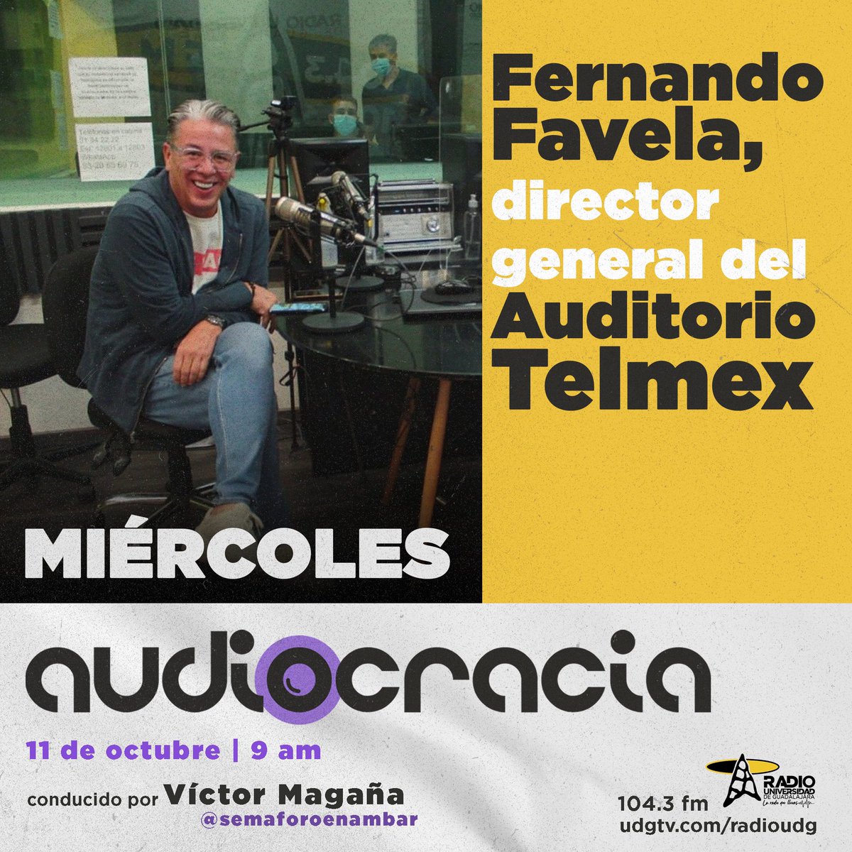 RadioUdeG's tweet photo. .@FernandoFavelaC nos hablará de todo los espectáculos que vienen en el @AuditorioTelmex lo que resta del año.

@semaforoenambar te llevará toda la información en el 104.3 de FM 
⌚️9:00am https://t.co/Q0w4NvawYF