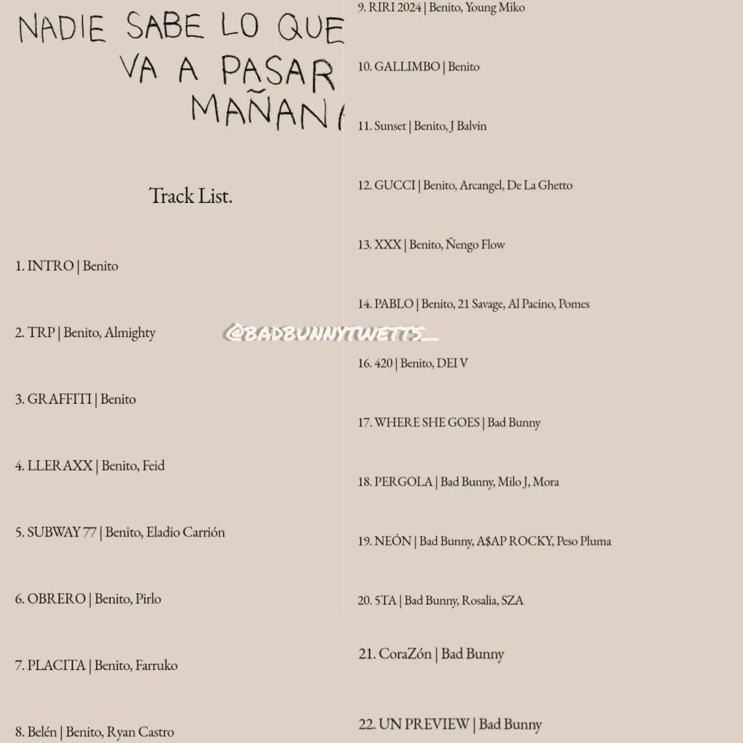 Track list “NADIE SABE LO QUE VA PASAR MAÑANA” 🔥 🔥