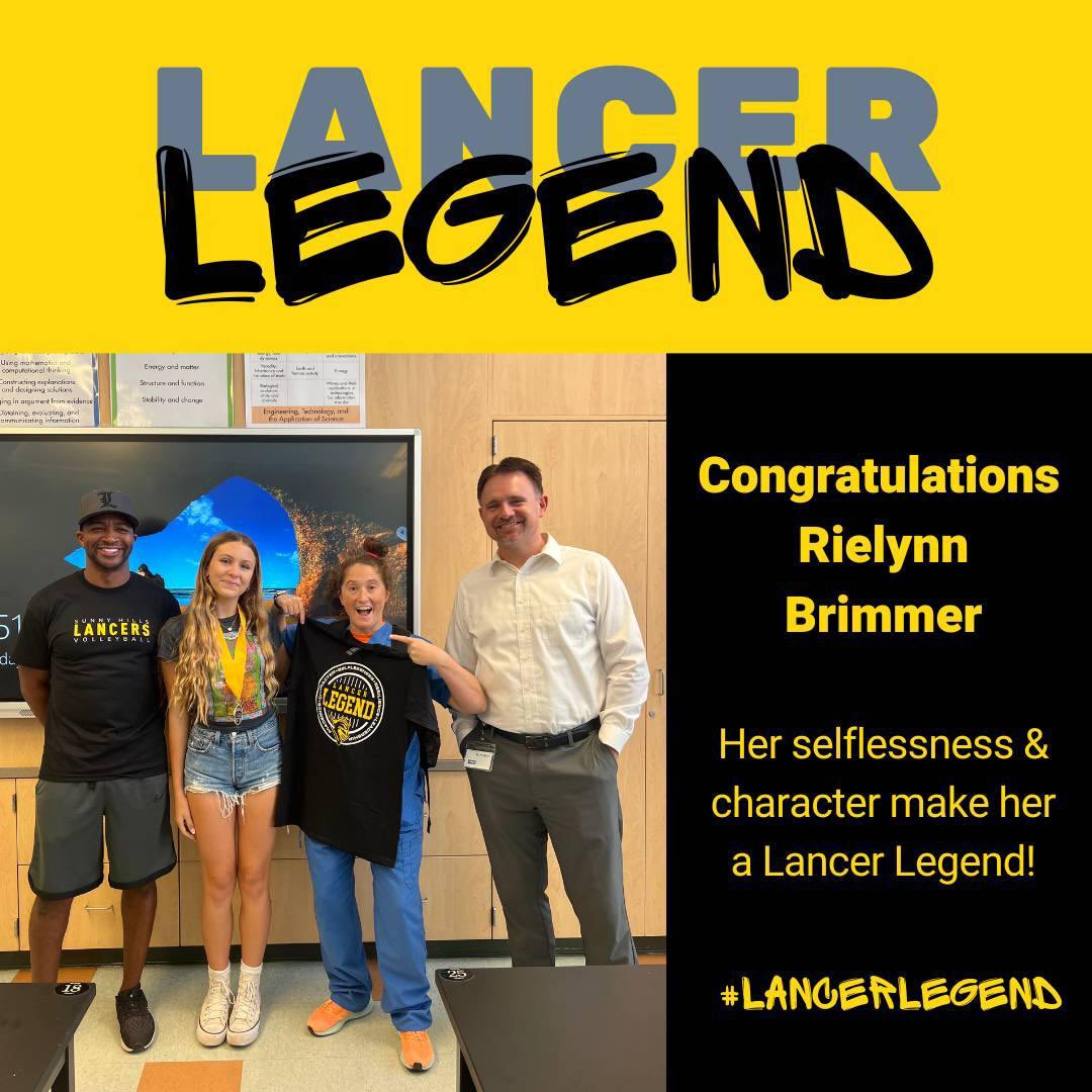 SunnyHillsAD's tweet photo. Congratulations to Rielynn Brimmer of our Girls Volleyball program for displaying excellent character and selflessness on and off campus, qualities that make her a #LancerLegend @sunnyhillshs @fjuhsd @lancerASB https://t.co/XX0hrwix1n