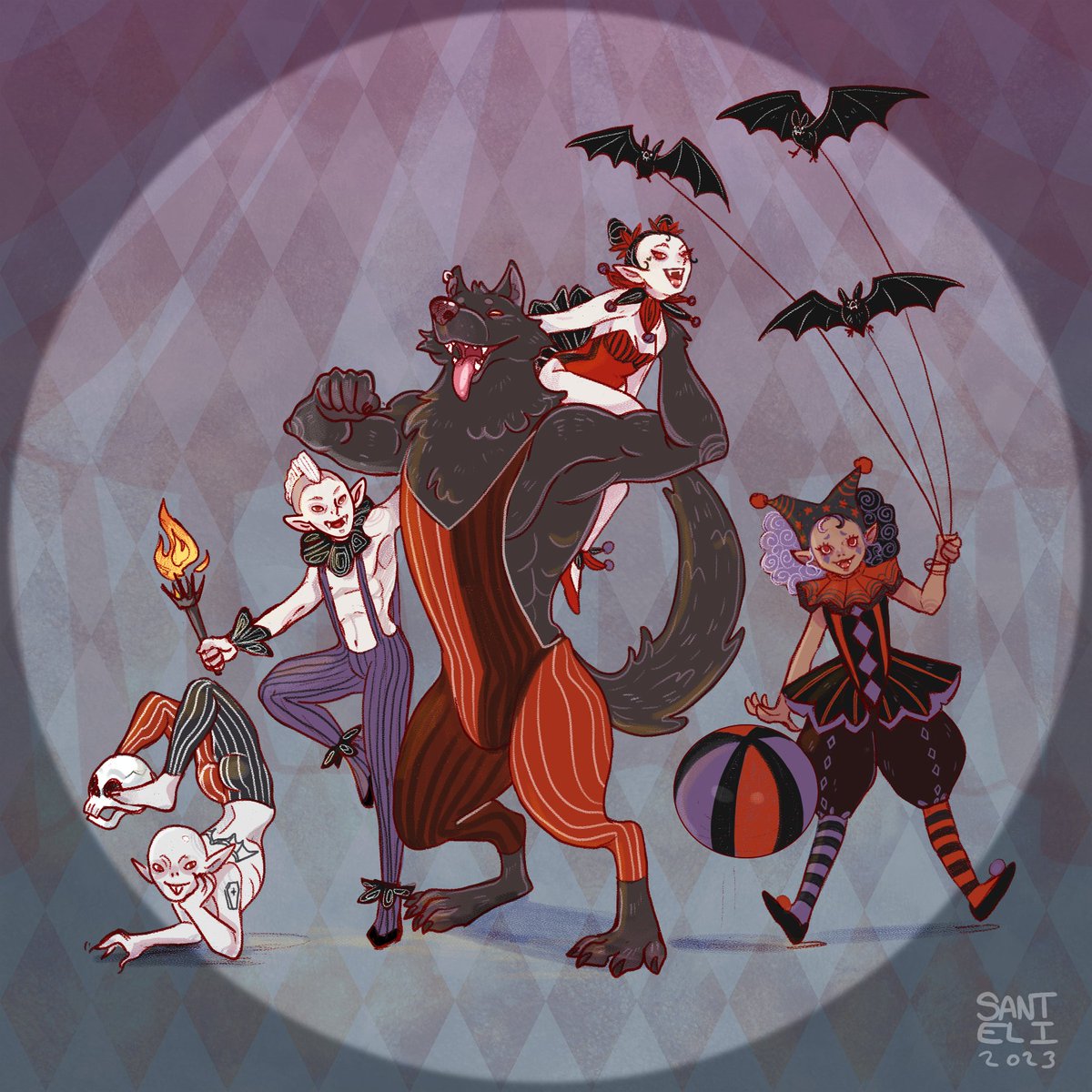 santeli89's tweet photo. My mix and match artober prompts: circus+vampire and apple+witch. 
#artober2023 #artober #Halloween #spooky #witches #vampires #art #digitalart https://t.co/Tqt5CYYSOu