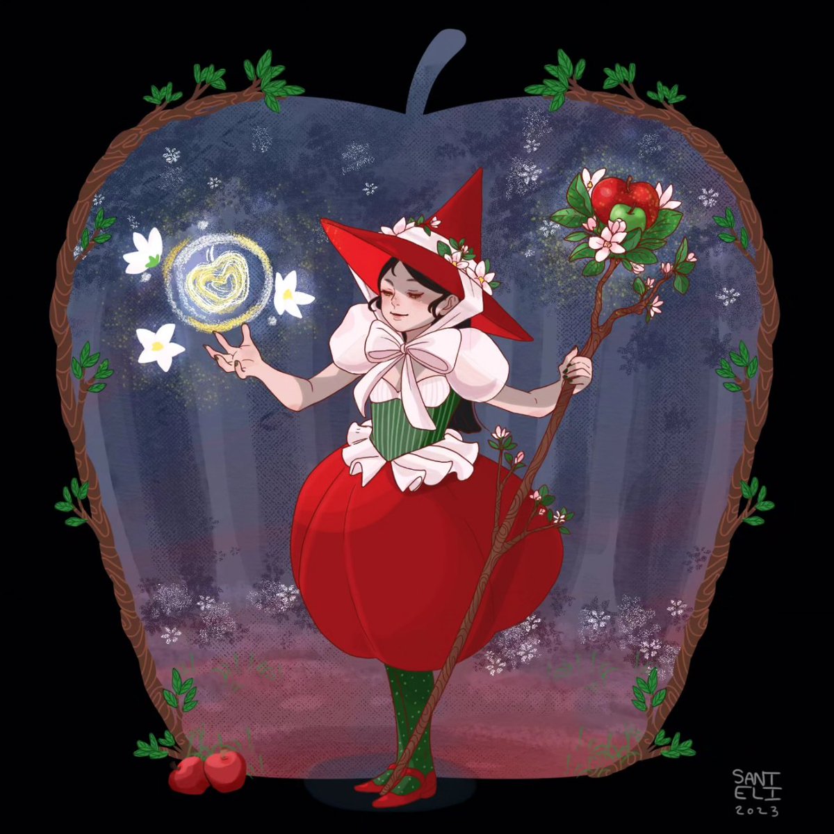 santeli89's tweet photo. My mix and match artober prompts: circus+vampire and apple+witch. 
#artober2023 #artober #Halloween #spooky #witches #vampires #art #digitalart https://t.co/Tqt5CYYSOu