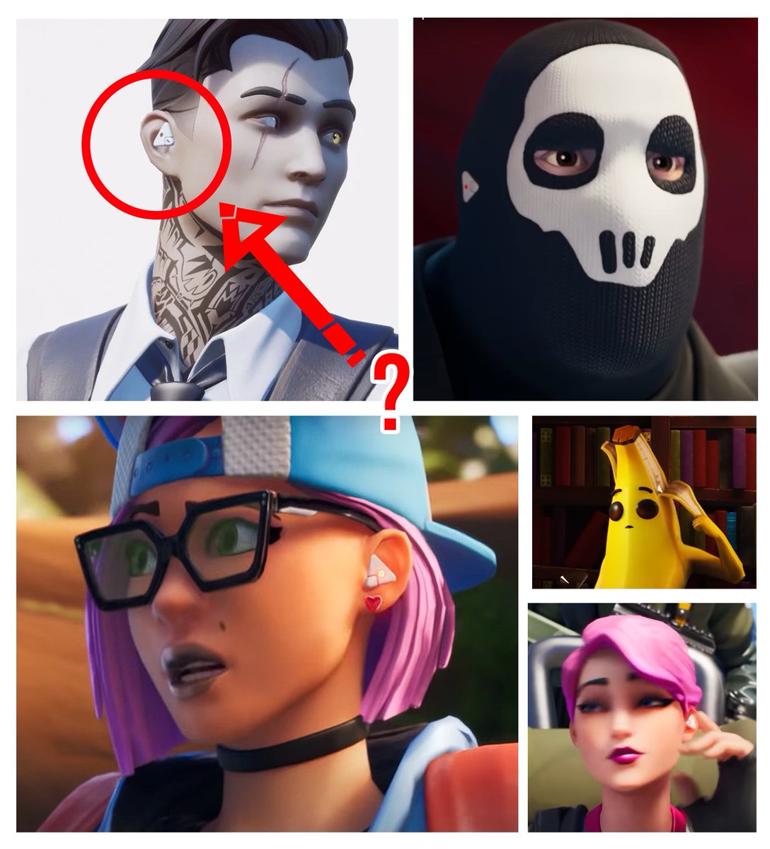 JackBohmArt's tweet photo. While I worked for Epic Games a few VERY special projects fell my way. This was one of them...  

The earpiece shared by Midas, Brutus, Peely, Lynx, Meowscles, and others has symbolism beyond SHADOW or GHOST. I was approached by Donald Mustard several years ago to design this device. It had to be sleek and simple, much like the designs of Jony Ive and Dieter Rams. 

I worked closely with my art director to mock up some concepts. I struggled through a few initial passes, trying to bring Donald's vision to life in Fortnite. 

Eventually, we landed on the designs below. Donald gave it the green light, and it made its way into the game! 

The truth of this seemingly simple little ear piece went beyond Fortnite. It was a gateway into mysterious things I am not able to discuss. But I won't stop you from theorizing. As Donald once said to me, "The best story is the story you tell yourself." 📐