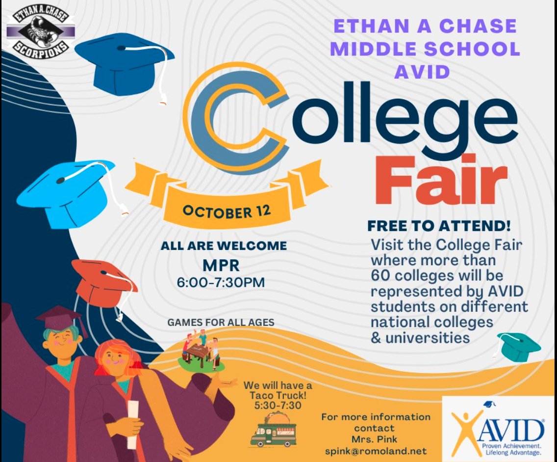 Join us on Thursday for tacos and College Fair fun for the whole family!