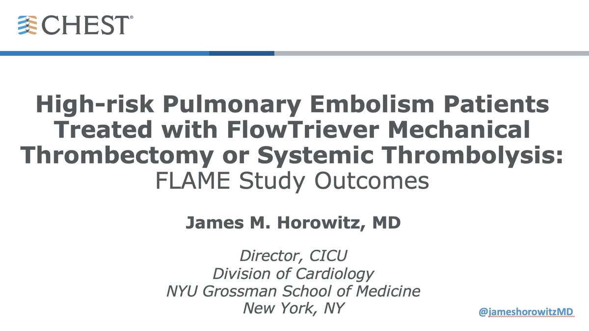 James Horowitz (@jameshorowitzmd) on Twitter photo Thanks to <a href="/accpchest/">CHEST</a> for the opportunity to present high risk #PE data from #FLAME 🔥 at #CHEST2023!
(Finally have a good reason to use that emoji!)
FT pts w significant decreased primary outcome and in-hospital mortality (1/3)
<a href="/RosovskyRachel/">Rachel Rosovsky</a> <a href="/roblookstein/">Robert A Lookstein MD, MHCDL</a> Thanks to <a href="/accpchest/">CHEST</a> for the opportunity to present high risk #PE data from #FLAME 🔥 at #CHEST2023!
(Finally have a good reason to use that emoji!)
FT pts w significant decreased primary outcome and in-hospital mortality (1/3)
<a href="/RosovskyRachel/">Rachel Rosovsky</a> <a href="/roblookstein/">Robert A Lookstein MD, MHCDL</a>