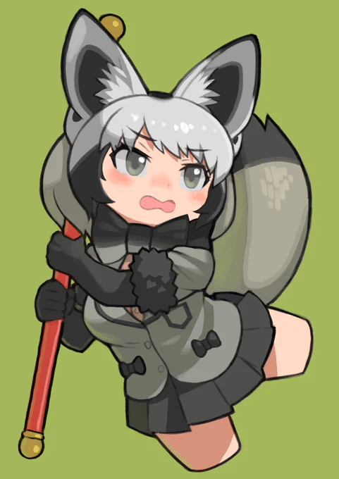 オオミミギツネちゃん描きました! 舞台の如意棒であばれる版です。