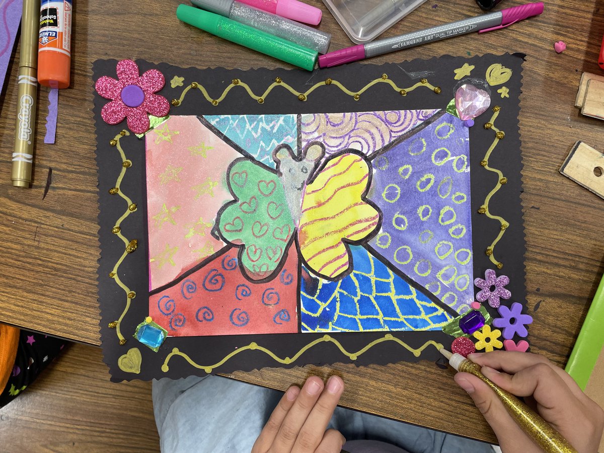 Romero Britto inspired paintings from 3rd graders. #TheArtMustGoOn #ItsNotMagicItsArt #AOEU