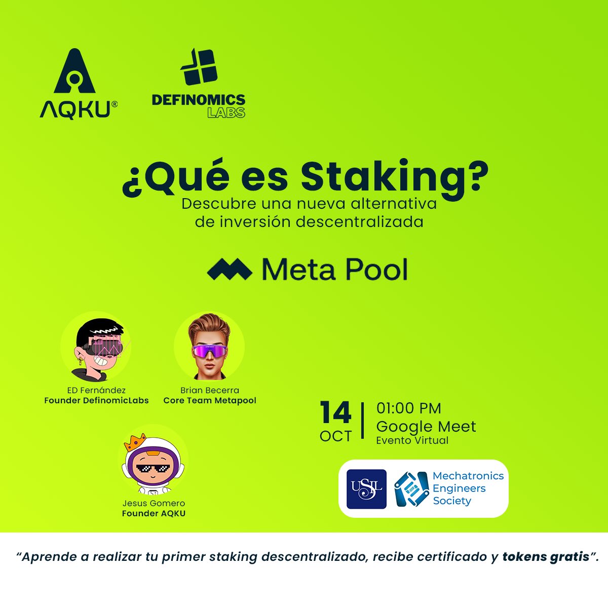 Tripulante únete a este taller: "Qué es Staking?" realizado en conjunto con <a href="/DefinomicsLabs/">Definomics Labs</a>  <a href="/meta_pool/">Meta Pool</a> En donde descubrirás una nueva alternativa de inversión descentralizada.

Sigue reforzando tu aprendizaje sobre Blockchain con este taller y desarrolla nuevas habilidades.