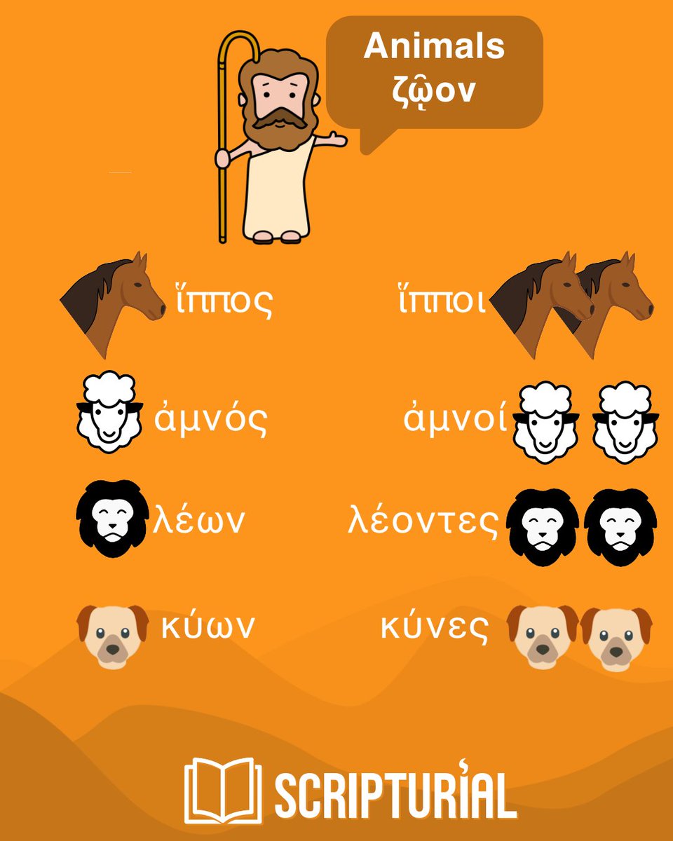 scripturial's tweet photo. Practice singular and plural using animals in #scripturial. #biblicalgreek #greeknt #ntgreek #scripture #bible #biblicalgreekwordoftheday https://t.co/vXCUYN1n8P