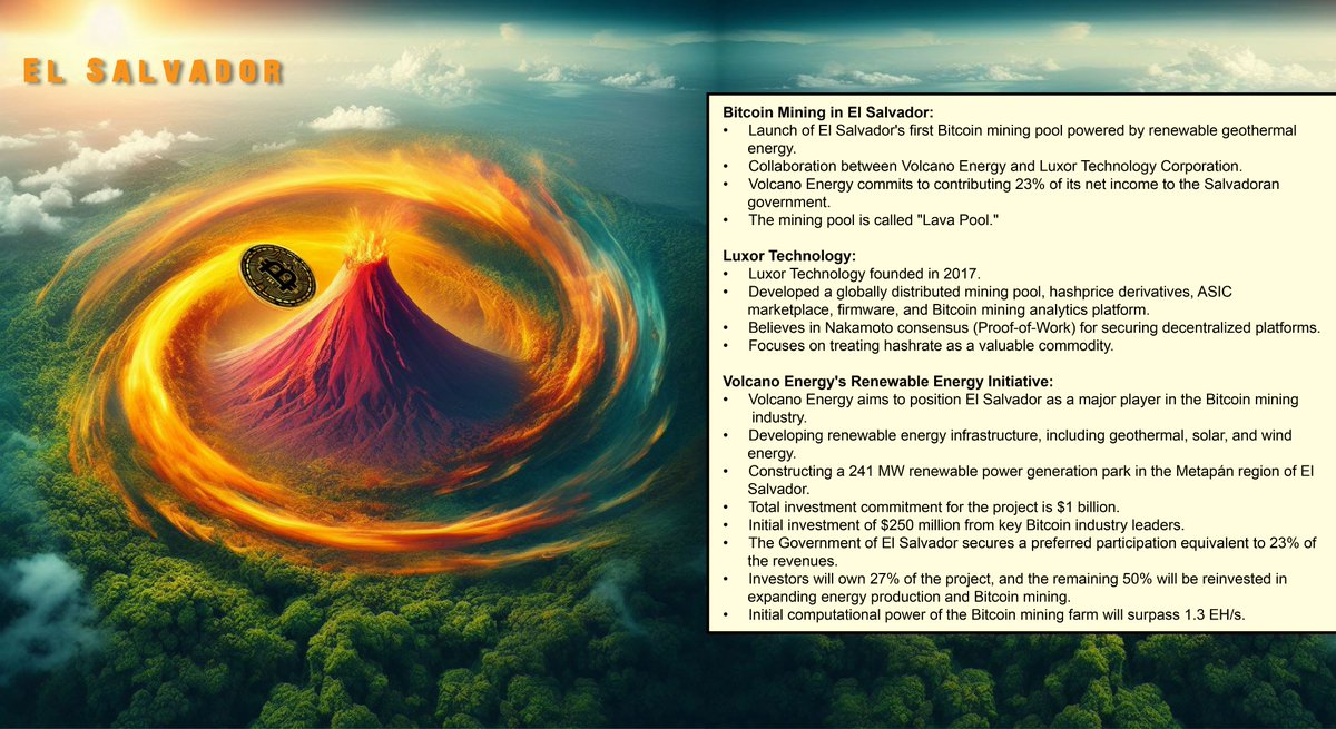 ForwardsTed's tweet photo. "Exciting developments in El Salvador! Volcano Energy's Bitcoin mining pool, powered by renewable geothermal energy, is taking the crypto world by storm. Sustainable energy and Bitcoin integration are the future! #BTC @maxkeiser #RenewableEnergy https://t.co/BMin2ieiFv