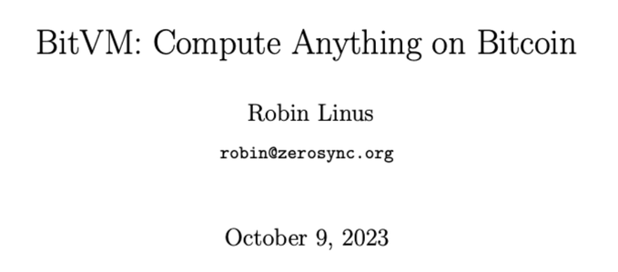 tmel0211's tweet photo. 一篇题为《BitVM：Compute Anything On Bitcoin》的白皮书引发了开发者热议，似乎意味着比特币网络实现图灵完备合约了，可以执行任何可计算的函数？

这意味着比特币网络可以复现以太坊等生态的一切叙事？而且不需要改变现有比特币共识，甚至不需要任何升级，仅依托当下比特币的基础op_code就可以赋予比特币网络“复杂“的可编程能力，让比特币网络可以图灵完备计算一切？

Wait，先别展开美梦了，先探讨下BitVM的构想路径怎么回事。Script空间如何执行复杂编程？Optimism Rollup思想指的是什么？Fraud Proof欺诈证明原理是什么？BitVM落地实现存在哪些障碍？接下来带大家逐步分析下它的大致逻辑框架，便于大家通俗理解。（不过多探讨具体技术实现细节

-如何实现复杂可编程特性？

由于，比特币的编程能力非常有限，仅在script脚本上支持简单的逻辑和有限的操作码，因此无法在比特币网络上开发复杂的智能合约。BitVM提案脑洞大开的核心点就是，通过taproot地址矩阵或者说taptree实现了类似二进制电路的各类程序指令，组合起来就相当于完整的合约执行了。

具体而言，我们可把每一个Script脚本中的UTXO花费条件指令当成一个程序最小单元，一个脚本执行无非true和false两种结果，若在taproot地址中输入一定的代码就能得到一个确定性的0或者1，若把大量的taproot地址组成矩阵就能构成一个有序的taptree，而执行的结果就有大量011001之类的二进制电路文本效果，就可以被视为一个可执行的二进制程序。程序的复杂性取决于组合的taproot地址多少，地址越多，在比特币框架范围下每个Script预置的指令越丰富，整个taptree可以执行的程序就越复杂。Maker Sense吧？

这脑洞着实够大。不过按照这个逻辑，最小单元指令确实由比特币全节点完成，而且无限叠加taproot地址，无限组合的可能性可以叠加很多复杂计算。某种程度上，说它为图灵完备机不为过。但无限叠加taproot地址只会增加成本消耗，理论上是可以图灵完备实现一切，但却不切实际。

所以，白皮书中提到的图灵完备只是极端理想情况下的说法，有点“偷换概念”之嫌，连以太坊号称超级计算机都无法完全实现图灵完备，何况仅依托script的比特币网络呢？

-若干复杂概念浅析

基于上述核心框架理解，再去看白皮书中提到的Optimism Rollup和Fraud Proof以及Bit commitment，Logic Gate为何物了？由于，单个taproot空间和可执行代码逻辑有限，在链下执行复杂程序，只把关键验证环节放到链上，不就是一种Rollup的思想吗？

而Fraud Proof可以这样理解，Prover和verifier双方先编译一个巨大的二进制电路，比特币网络在执行电路时，有一个前提是Prover要预签名 且要质押一定的比特币资产，若Verifier验证出来Prover有作恶之嫌，就可以同理向链上发送交易以触发链上taptree“程序”的UTXO解锁条件，成功的话，verifier就可以罚没prover的抵押资产，等于就是一次欺诈证明过程。

这个逻辑里，我们就不难理解为啥BitVM只适用于两个有约定共识的parties，即必须执行前共享总电路图，必须在有效期内执行欺诈者证明程序，必须质押一定资产且预签名。若双方没有在链下配合搞一套约定的共识，仅靠比特币网络有限的链上执行环境，很难促成一次真正的“合约”执行。

-BitVM落地会存在哪些障碍？

1）BitVM目前只适合两个约定共识的Parties之间实施链上操作，链上环境只是公开透明化执行合同的过程。目前也仅能实现两个约定主体之间，若实现N-N需要更复杂的技术逻辑设计。

2）BitVM如何应用单个taproot地址的脚本实施最小编程单位，不能超出比特币的执行逻辑框架比如hashlock、timelock这些，不能超出限定的存储条件，乐观情况下 一个taproot地址可以编程上百个逻辑门，更多就得组合大量地址进行taptree构建了。问题来了，taproot地址预设解锁条件的执行需要付矿工费，地址组合越多要花费的成本也越大。未来也许靠闪电网络的双向通道技术可以降低成本，但总得来说要靠比特币网络执行逻辑门电路，不仅慢不说，想想就是个高花费的事儿。

3）BitVM理想状况下支持的场景很有限，比较适合重链下计算，只有部分共识和资产转移需要依赖链上的场景，比如游戏的资产处置环节等；

总的来说，BitVM是个脑洞大开且极具创意的构想，但按照它的落地实现技术框架，就知道它短期大概率会限于白皮书构思阶段了，长期的应用场景探索，落地应用还面临极大的挑战。用个很通俗的例子来形象说明：BitVM像是在人人可以用移动终端的时代里，构建了一台比房间还大的巨型计算机。

Note：以上解读只适用于理解BitVM的大致技术框架，便于大家理解背后的技术逻辑，具体实践方式可能会有偏差，若有技术大佬有很深入的技术细节研究，可以评论中更正补充。