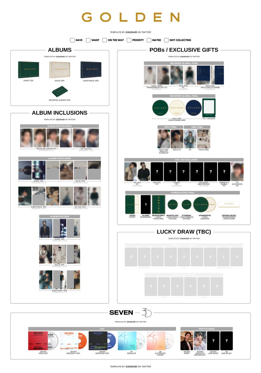 BTS JUNGKOOK PC PHOTOCARD WISHLIST TEMPLATES✨ ⭐️ JK - GOLDEN