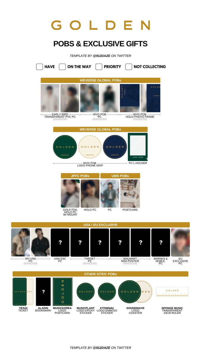 BTS JUNGKOOK PC PHOTOCARD WISHLIST TEMPLATES✨ ⭐️ JK - GOLDEN