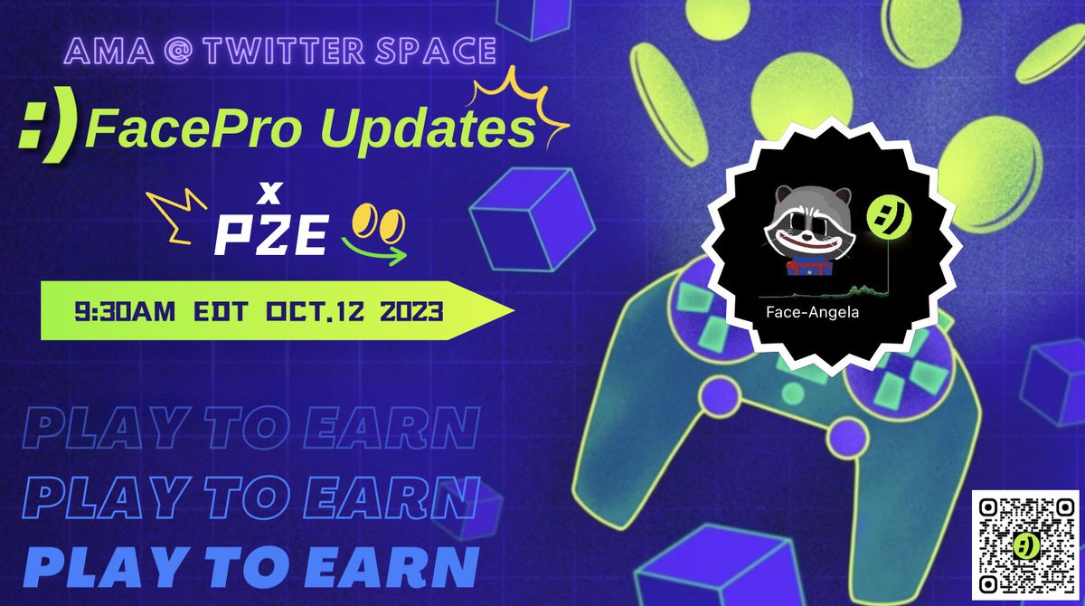 Join me for an AMA on Twitter Space this coming Thursday (10.12) at 9:30A.M. EDT. 
I’ll introduce some amazing new features of our app and talk about how to “play to earn” on FacePro. I’m so excited to finally get to talk to you and get a chance to hear your voices as well.