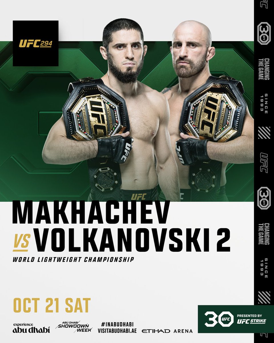 🚨 THEY'RE RUNNING IT BACK! 🚨

ISLAM MAKHACHEV VS. ALEXANDER VOLKANOVSKI 2 IS THE NEW MAIN EVENT! 🏆 #UFC294