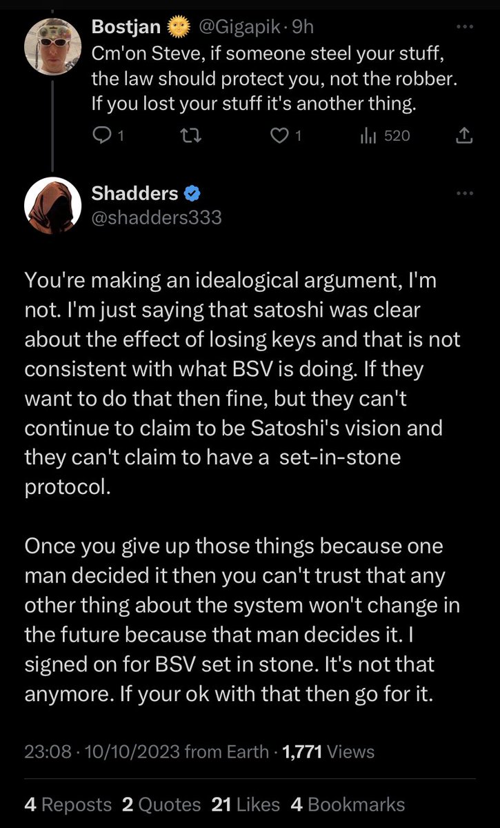 P_ScottMorgan's tweet photo. Couldn’t have put it better myself.

“B..b..bUt #BSV sEt In StOnE”

No. It is not. Freeze and seize was never a feature of Bitcoin, nor did Satoshi support it.

Thankfully that shit isn’t #Bitcoin (no offence to your work Steve) https://t.co/AfjIyveZ4C